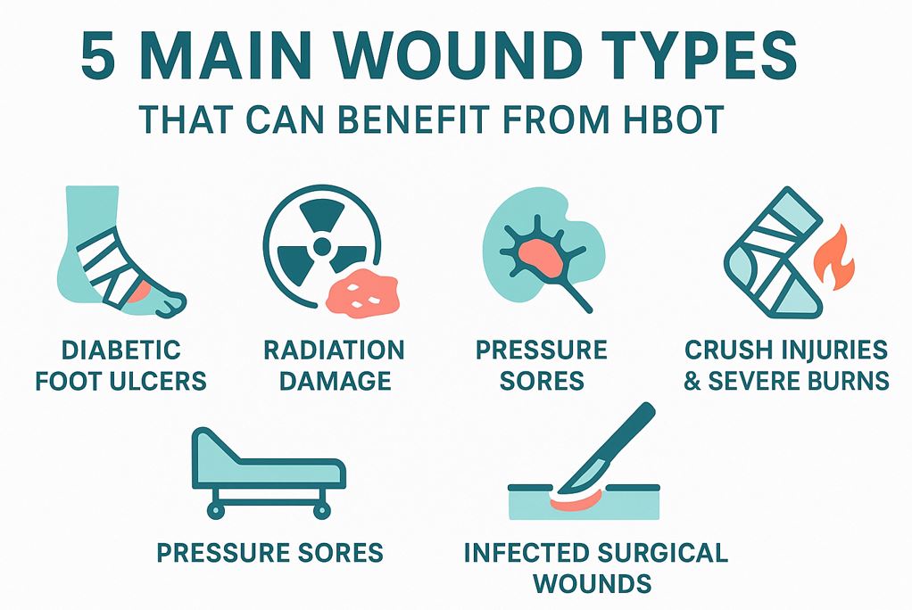 Wounds that can benefit from a hyperbaric chamber for wound healing