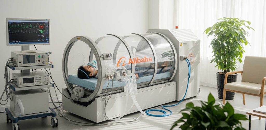 alibaba hyperbaric chamber with a patient in it