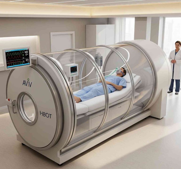 Aviv HBOT protocol in a clinic with a patient in a chamber.
